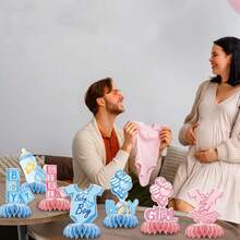 12pcs Paper Gender Reveal Party Decorations, Gender Reveal Table Decor Set, Includes Honeycomb Center Decor, Suitable For Party Decorations, Center Piece For Party Dining Table - Multicolor - View 4