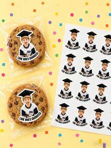 1-50pcs Customized Graduation Face Stickers, Personalized Sticker Labels For Cups And Cookies, Vinyl Decal Party Favors - Multicolor - View 7