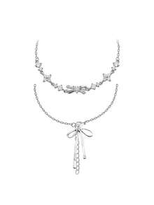 Butterfly & Crescent Moon Rhinestone Car Hanging Decor, Rearview Mirror Elegant Car Interior Decoration, Atmosphere Enhancing Hanging Accessory - Bow - View 6