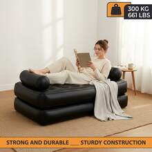 Crystals 5 In 1 Multipurpose Inflatable Sofa Bed – PVC Fold Out Air Couch & Double Bed, 188 X 152 X 64 Cm, Black - Black - View 5