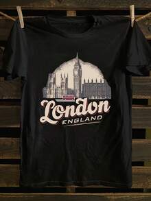 Egg Tart Special London Big Ben Graphic T-Shirt, Short Sleeve, Round Neck, Casual Style, Summer And Spring, For Women - Soft And Lightweight Fabric - 深灰色 - 查看 10