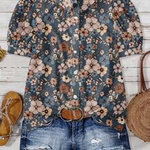 Plus Size Casual Floral All-Over Print Shirt, Suitable For Summer Chic Blouses For Women - Multicolor - Ver 8