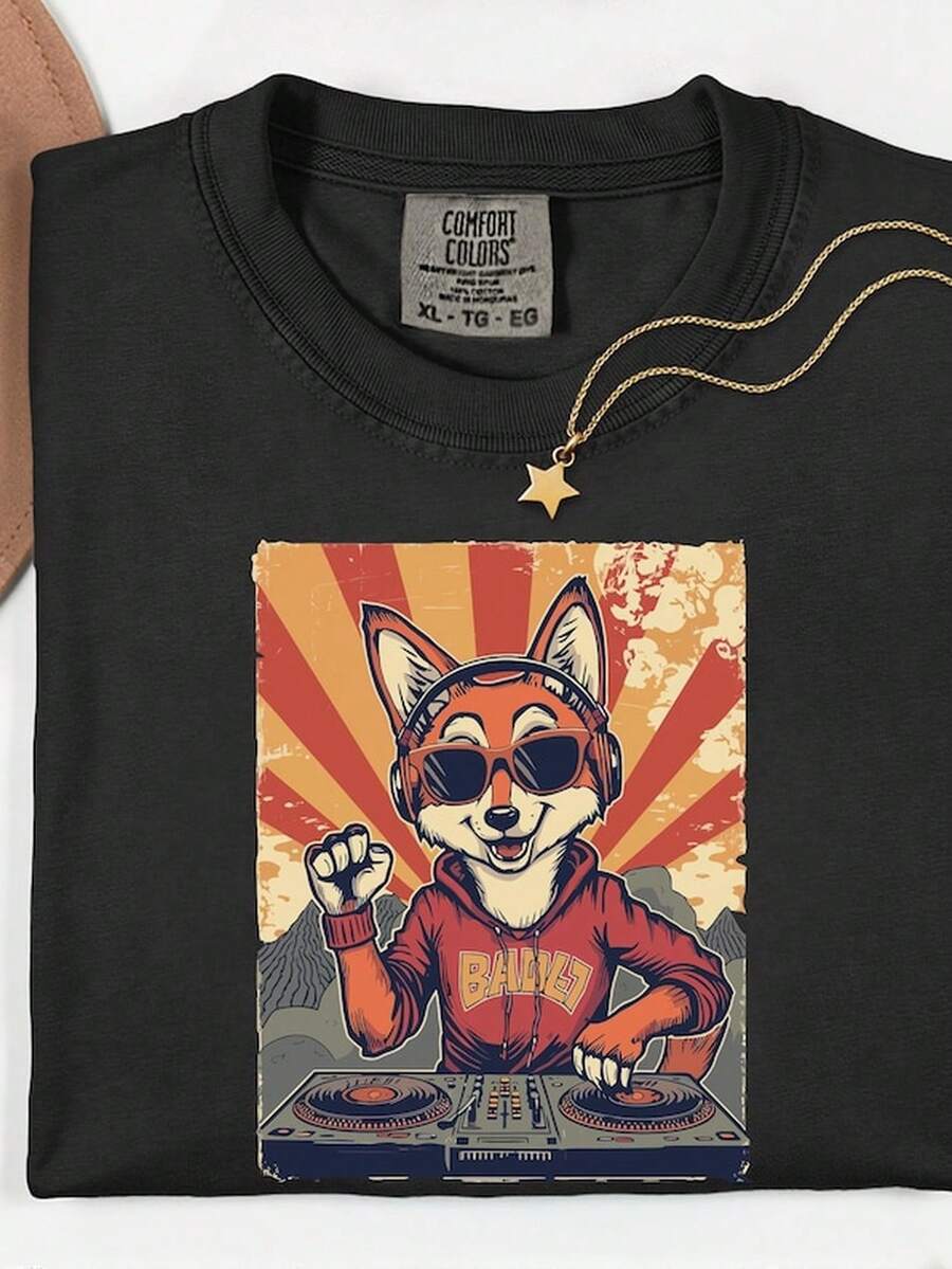 StY1LiS1H DJ Fox Graphic S1Hirt Fox Music Lover T1EE t1rendy Animal Art S1Hirt.