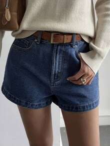 Shorts vaqueros casuales y versátiles con bolsillos para mujer - Azul - Ver 5