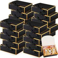 10 Packs Black And Gold Gift Boxes With Lids Bulk 10.6x7.8x3.1inch Black Gift Boxes With Ribbons Bridesmaid Proposal Box For Graduation, Presents, Birthday, Baby Shower, Anniversary - Black With Gold Trim - View 1