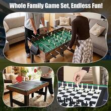 GOFLAME 10-In-1 Stackable Game Table Set 126CM Multi-Game Combo Table For Family & Adult With Foosball Air Hockey Pool Ping Pong Shuffleboard Bowling Chess Checkers Backgammon Game - Brown - View 4