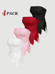 Top bustier de múltiples piezas con pliegues en la cintura atados a los lados, top tubo con estampado retro, top de primavera, top para salir, tops sexy, top de graduación, tops lindos, tops sin tirantes, paquete de 4 tops tubo, para fiesta, cas - Multicolor 8 - Ver 3