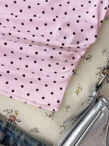 Blusa corta asimétrica fruncida para mujer - Rosa - Ver 4