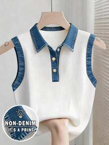 Camiseta de mujer con estampado de lunares y botones en la mitad del escote, adecuada para citas y vacaciones - Multicolor 13 - Ver 6