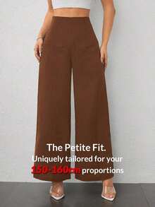 Pantalones de Pierna Ancha de Cintura Alta con Textura para Mujer, Estilo Casual y Sencillo, para la Temporada de Regreso a Clases y Uso Diario - Marrón - Ver 9