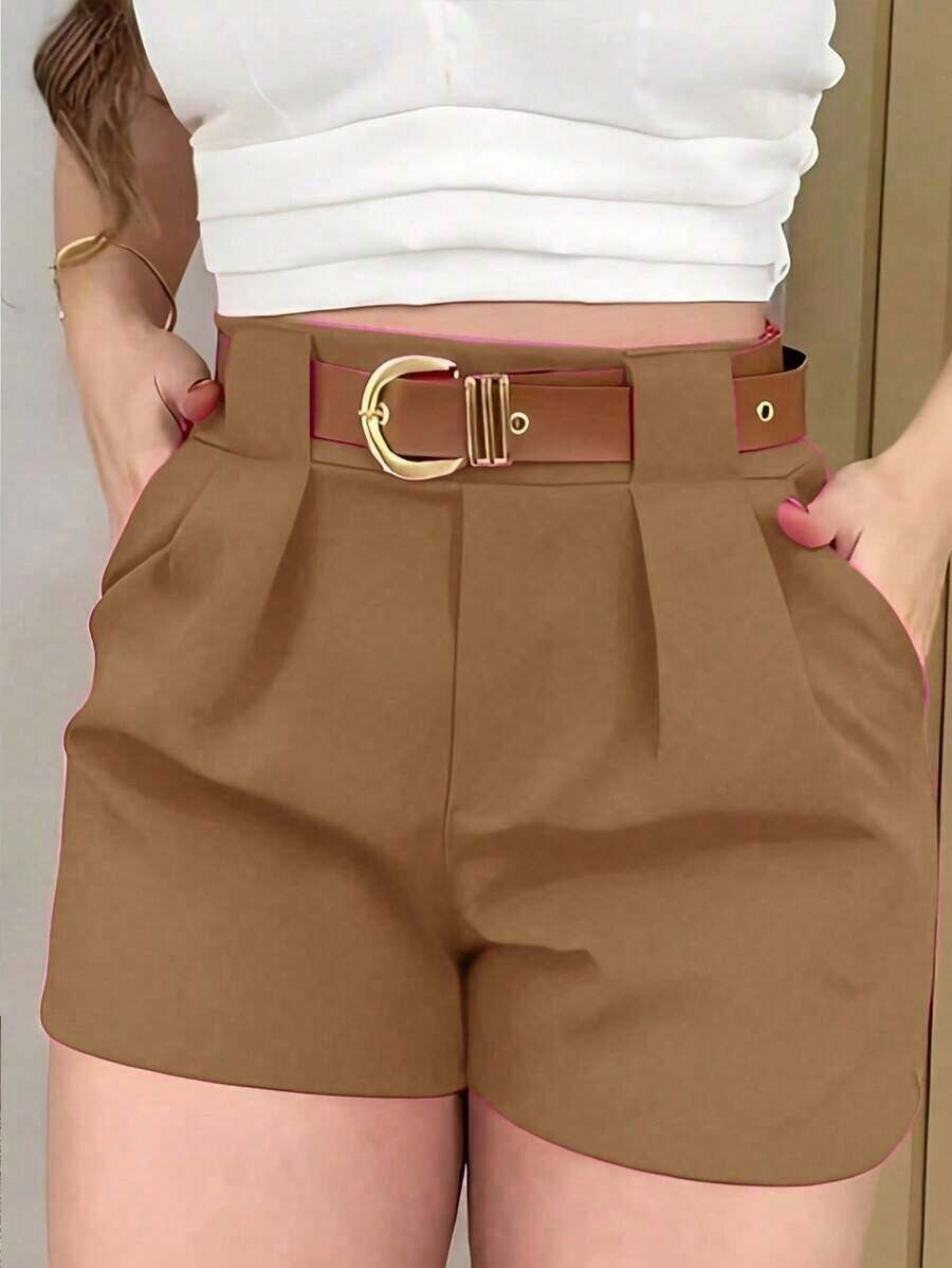 Short de mujer de unicolor versátil y casual - Marrón - Ver 1