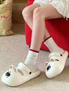 Women's Thick-Sole Sandals, Waterproof Platform Slip-On Slippers, Cute Pug Design, Breathable, Non-Slip, Shock-Absorbing, Suitable For Indoor/Outdoor, Garden, Beach, Spring/Summer - White - View 5