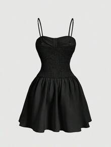 Vestido camisero corto con decoración de botones para mujer, amarillo pálido - Negro - Ver 5