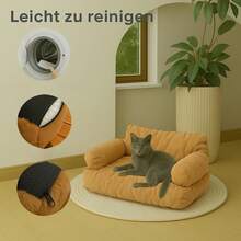 Katzenbett kleines Hundesofa Flauschig und waschbar Katzensofa Hundebett für Katzen, weich Katzenbett katzencouch mit Rutschfester Unterseite (Camel, ) - Kamelfarben - Übersicht 3