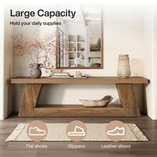 LITTLE TREE Rustic 2-Tier Wooden Bench, 160cm Extra Long Entryway Bench With Storage Shelf, Brown Hallway Seat For Home - Brown - View 4
