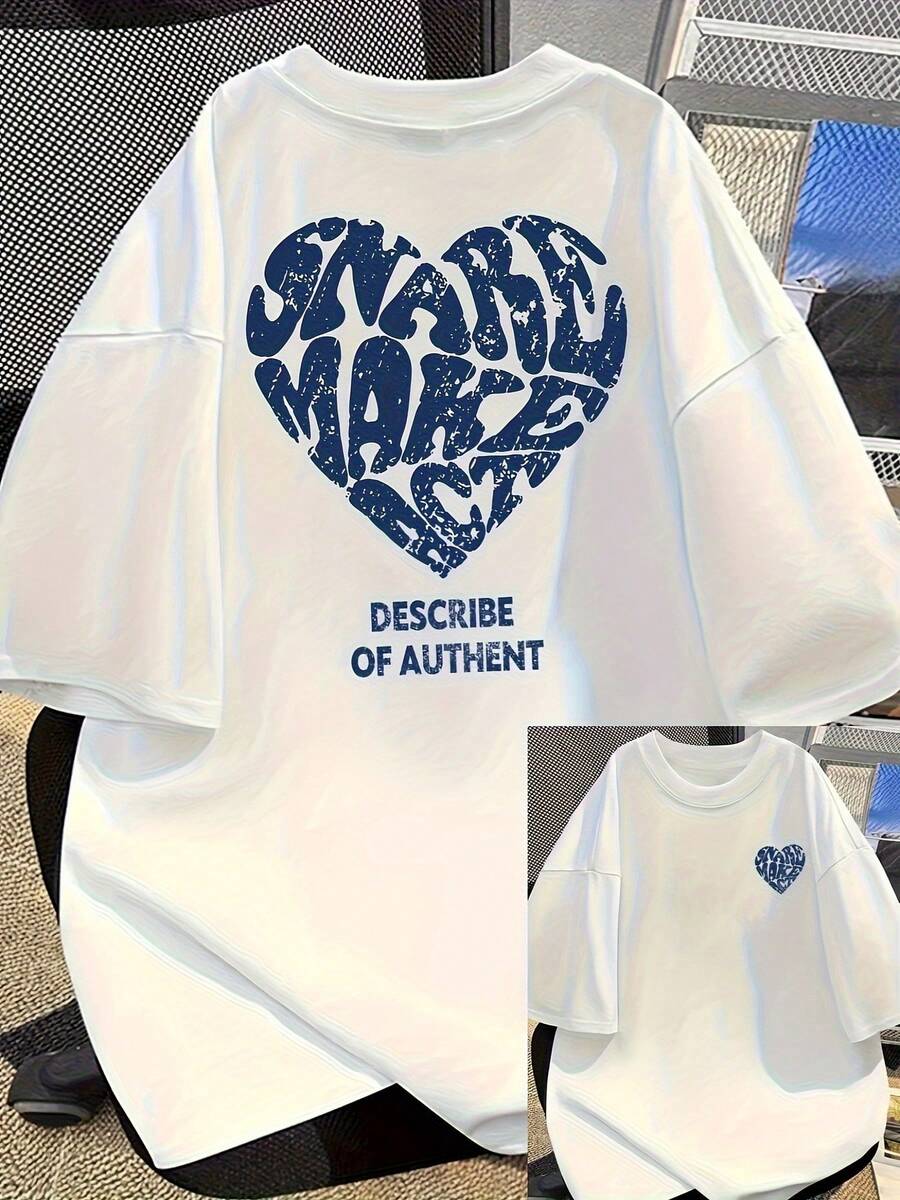 Women's Classic Casual T-Shirt - Soft And Breathable Fabric, Round Neck T-Shirt, Machine Washable Basic Top, Suitable For Everyday Wear, Loose Fit For Women, Eye-Catching Text Design, Easy Care Short Sleeve Top, A Must-Have Fashion Item For Summer. - 白色 - 查看 1