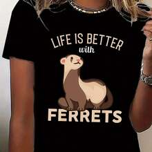 Fun Graphic T-Shirt fclothes Ferret-Loving Women - "Life is Better with Ferrets" - clothes Soft & Breathable Tee - Relaxed Fit fclothes Everyday Summe - Negro - Ver 1