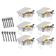 6 Disposable Chafing Dish Buffet Set Baking Pans Trays Stands Forks Spoons Tongs - View 12
