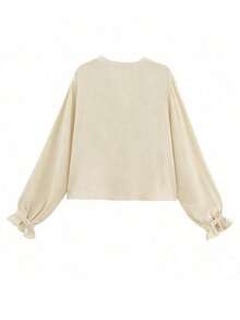 HH Blusa elegante y única de estilo francés, con bordado floral y diseño calado, camisa casual de manga larga para mujer para primavera/verano - Albaricoque - Ver 5