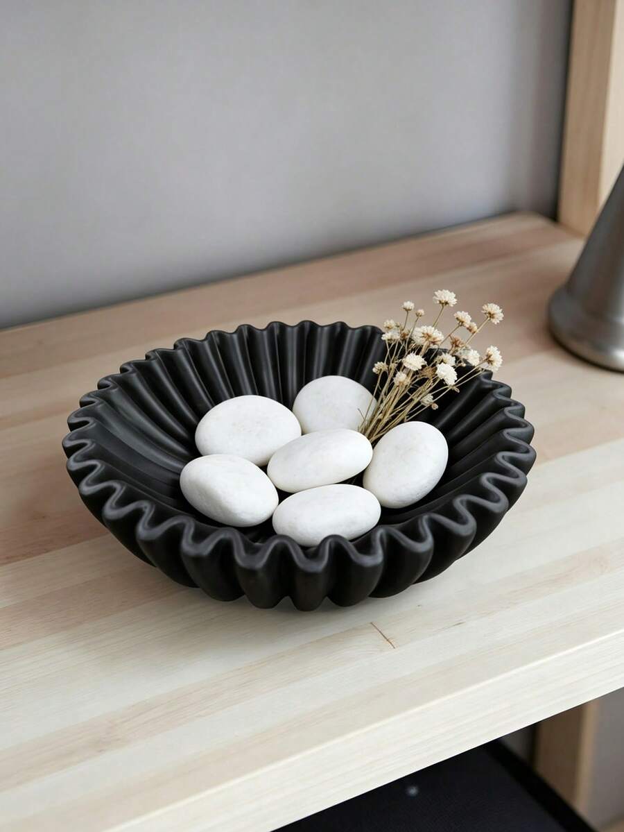 1pc Creative Black Minimalist Italian Resin Round Decorative Tray, Suitable For Tea Room, Study, Tabletop, Home Decor, Can Also Be Used For Cosmetics, Jewelry And Miscellaneous Storage - 1PC - View 1