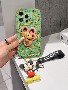 Disney Mickey Mouse Clubhouse Phone Case : 3D Fluffy Pattern Border Protector Phone Soft Phone Case With A Free Cute Mickey Bracelet Chain Lanyard, Mickey, Minnie, Goofy, Donald Duck, Daisy Duck, Pluto, For Apple 17 Promax 17 Pro 16 15 14 13 12 11 Pro Max XS Max X XR Soft Cover Summer Phone Case - trắng - Xem 3