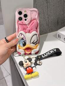 Disney Mickey Mouse Clubhouse Phone Case : 3D Fluffy Pattern Border Protector Phone Soft Phone Case With A Free Cute Mickey Bracelet Chain Lanyard, Mickey, Minnie, Goofy, Donald Duck, Daisy Duck, Pluto, For Apple 17 Promax 17 Pro 16 15 14 13 12 11 Pro Max XS Max X XR Soft Cover Summer Phone Case - 白色 - 查看 3