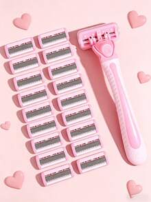 Women's 6-Layer Razor Blades 6/12/18/24pcs Safety Hair Removal Razor, Suitable For Private Areas, Underarms, Legs, Shaving Tool, Body Grooming Razor, Men's Shaving Razor, Beard Razor, Daily Facial Care, Premium Travel Choice - 1 Handle + 18 Blades - View 18