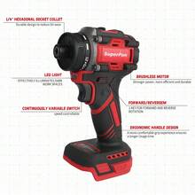SuperPan 135Nm Brushless Cordless Impact Screwdriver Bare Tool, 0-3000RPM 0-3900IPM High Torque Electric Driver For Fastening & Assembly,No Battery - Red - View 3