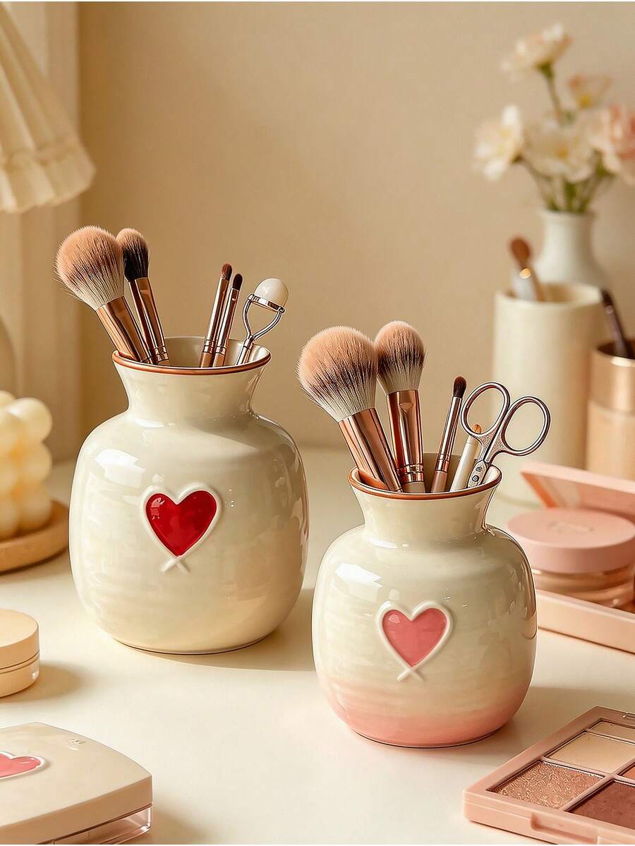 1pc High-End Nordic Style Donut Shaped Makeup Brush Holder, Multi-Functional Pen Cup Decor, Large Capacity For Home & Office Storage, Suitable For Brushes, Combs, Puff - Multicolor - View 1