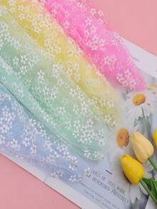 1pc Silkscreen Printed Small Plum Blossom Mesh Fabric, Suitable For Tulle Skirts, Stage Costumes, DIY Crafts, Gift Packaging, Garment Making - Light Purple - View 5