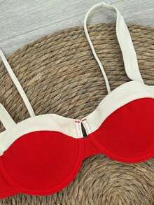 Nuevo Llegado Oficial Primavera/Verano Elegante Casual Sexy Traje de Baño Bikini de Mujeres en Blanco y Negro a Patchwork, para Playa, Fiesta, Cita, Vacaciones - Rojo - Ver 4