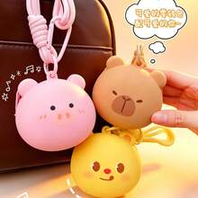 Monedero de silicona con forma de oso lindo, bolsa de almacenamiento de carpincho, llavero de cerdo para auriculares, colgante para mochila - Multicolor - Ver 3