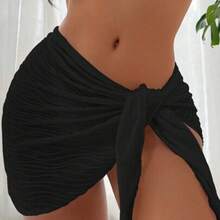 Swim Vcay Women's Summer Beach Cover-Up Dress Sexy Solid Color Holiday Beach Knotted Side Cover-Up Dress - Negro - Ver 1