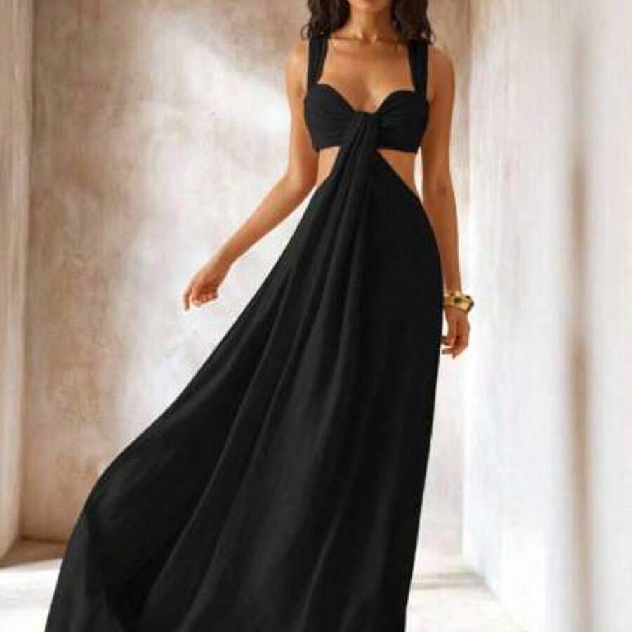 Haute Elegant & Sexy Solid Color Backless Dress - Negro - Ver 1