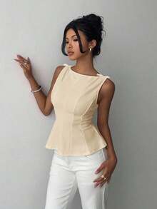 sin mangas elegante para ir a la oficina, diseño minimalista, casual de negocios para mujer, ropa de oficina, salir, para maestras, blusa casual para mujer, blusa social para mujer - Albaricoque 2 - Ver 8