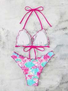 Conjunto de bikini de dos piezas con estampado de lunares, camiseta con lazo sexy y traje de baño para vacaciones en la playa para mujer - Multicolor 4 - Ver 2