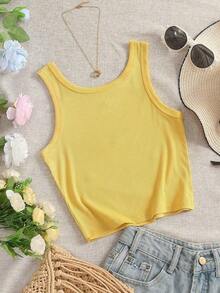 4 piezas Camiseta de mujer con cuello redondo bordada con pimiento picante y limón - Mostaza Amarilla 3 - Ver 2