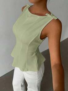 Blusa sin mangas elegante para ir al trabajo, diseño minimalista - Verde Oliva - Ver 7