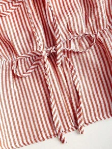 Nuevo conjunto de verano europeo y americano de dos piezas, pantalones rectos de pierna recta con cordones lisos y a rayas en rosa, estilo versátil de calle para mujeres - Rojo 2 - Ver 4