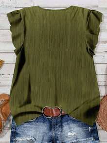 Camisa minimalista casual para mujer, adecuada para el verano - Verde militar - Ver 2