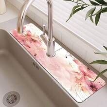 1pc Pink Floral Diatom Mud Decorative Non-Slip Silicone Faucet Drain Pad, Kitchen Drain Pad, Suitable For Bathroom And Kitchen Faucet Protection And Decoration. - Multicolor - View 14