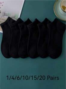 6 Pairs Black Ankle Socks (Polyester) - Black - View 15