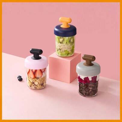 1pc Minimalist Overnight Oats Cup, Portable Sealed Takeaway Soy Milk, Yogurt, Smoothie, Cereal Cup With Lid And Spoon
