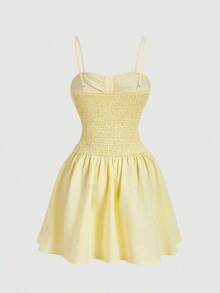 Vestido camisero corto con decoración de botones para mujer, amarillo pálido - amarillo ganso - Ver 5