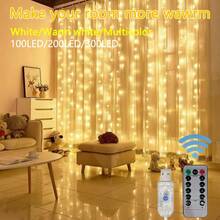 1 pieza Luces LED de cadena para decoración del hogar con enchufe USB y control remoto, 8 modos de iluminación, decoración romántica para dormitorio, decoración para fiestas - Cortina de luz USB - Ver 3