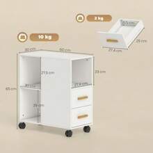 Printer Stand/Table With Adjustable Shelf, Wheels For Fax And Scanner, 60 X 30 X 65 Cm, White - 白色 - 查看 3