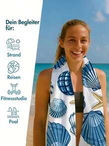 1pc Ocean Series Beach Towel, Decorated With Various Seashells, Conches And Coral Patterns - Extra Large Size, Super Soft Quick-Dry, Waterproof And Sand-Proof. Perfect Essential For Pool Side Relaxation, Beach Vacation, Yoga Practice And Outdoor Adventure. - Multicolor - View 5