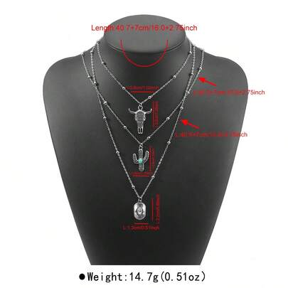 Mydear Set de 3 piezas de collar con colgante de estilo vaquero occidental vintage con cabeza de toro, cactus y sombrero de vaquero incrustados en aleación de turquesa, adecuado para uso diario y de fiesta de mujeres