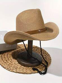1pc Foldable Straw Cowboy Style Fashion Hat, Suitable For Women/Men Outdoor Activities Like Beach, Hiking, Climbing, Also Can Be Daily Accessory And Gift - Multicolor - View 5