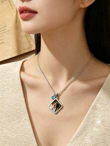 Mặt dây chuyền ảnh gia đình và đá sinh nhật cá nhân hóa, trang sức đôi phong cách Bohemian tùy chỉnh, mạ vàng 18K, thép không gỉ 304L cao cấp, thích hợp làm quà tặng sinh nhật, Ngày Valentine, Ngày của Mẹ cho vợ/mẹ, quà Giáng sinh/quà tặng nhỏ hàng ngày hoàn hảo. - Mẫu 16 - Xem 5